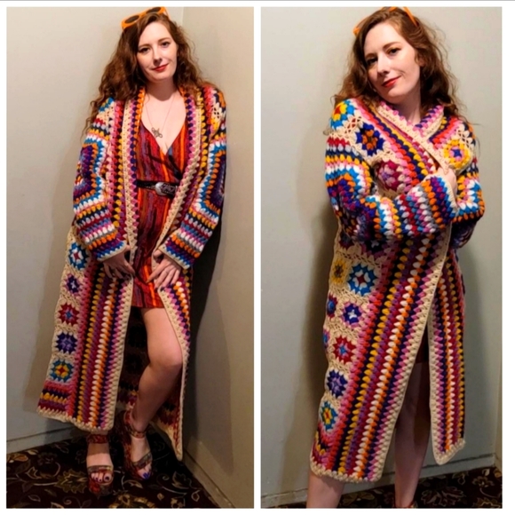 Handmade Sweaters - Granny square knitt sweater duster